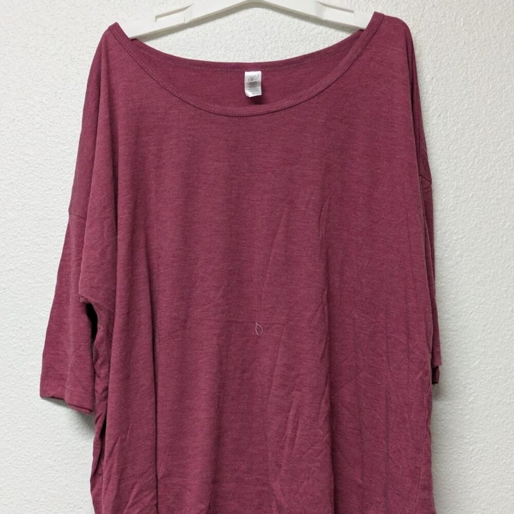 PIMATEE Red Maroon Quarter Sleeves Boat Neck Relax Fit Blouse Top - Large